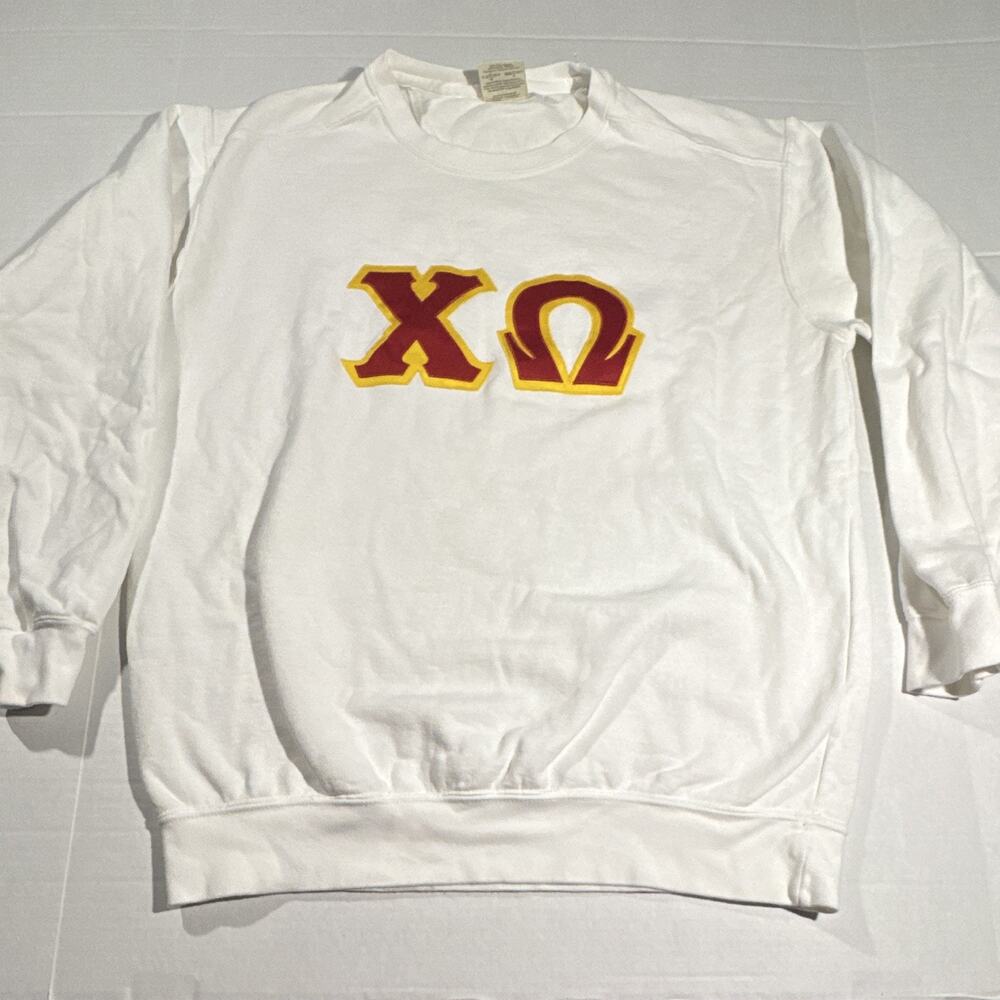 Chi Omega ΧΩ Comfort Colors Sorority Crewneck Sweatshirt White Medium